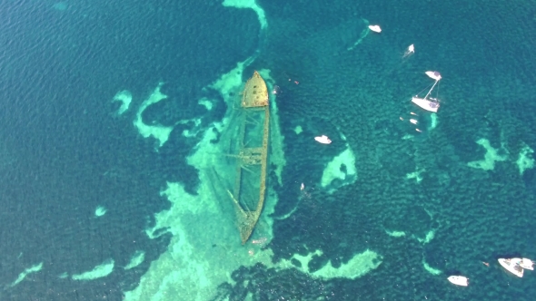 Aerial View Of The Sunken Ship Near The Island Dugi Otok