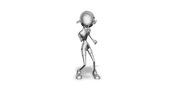 3D Silver Man Dance  Looped on White