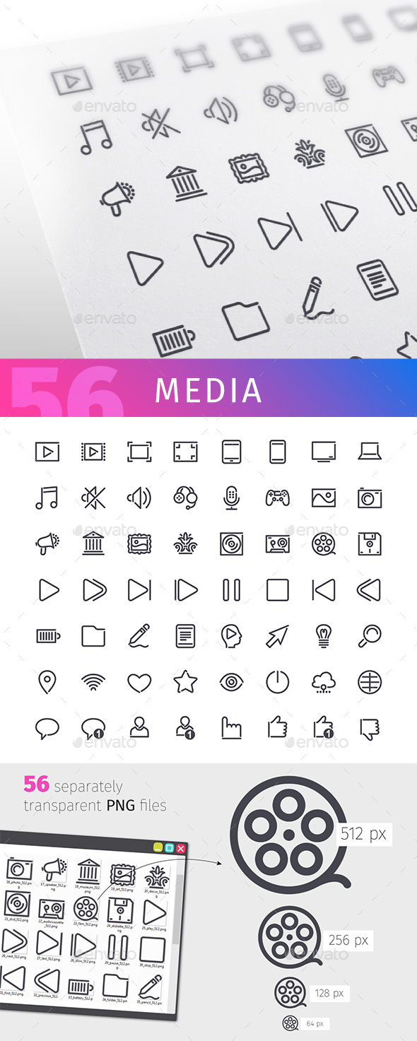 Media Line Icons Set