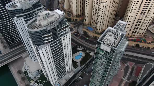 Drone Footage of Dubai Marina and Persian Gulf Modern Architecture UAE