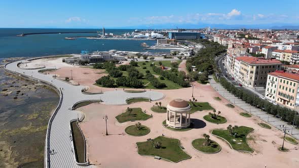 Amazing Aerial View of Livorno and Mascagni Terrace Famous Town of Tuscany