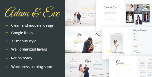 Adam & Eve – Wedding Day & Love Story PSD Theme