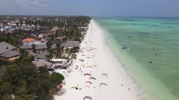 Kitesurfing Near the Shore of Zanzibar Tanzania