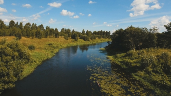 Flying Over The river.Aerial Video.