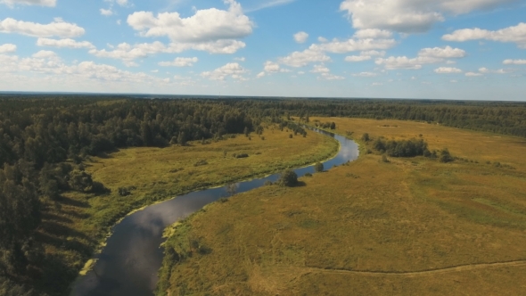 Flying Over The river.Aerial Video.