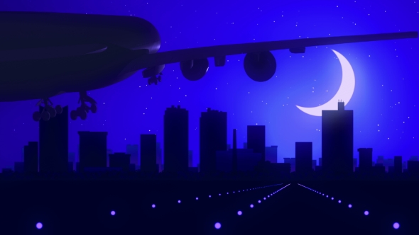 Fort Worth Texas USA Airplane Landing Skyline Moonlight Night 
