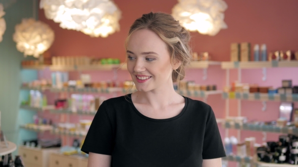 Portrait of Beautiful Shopaholic Sexy Woman Inside a Store.