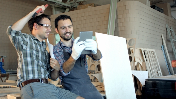 Two Carpenters Makes Lots Of Selfie In Workshop
