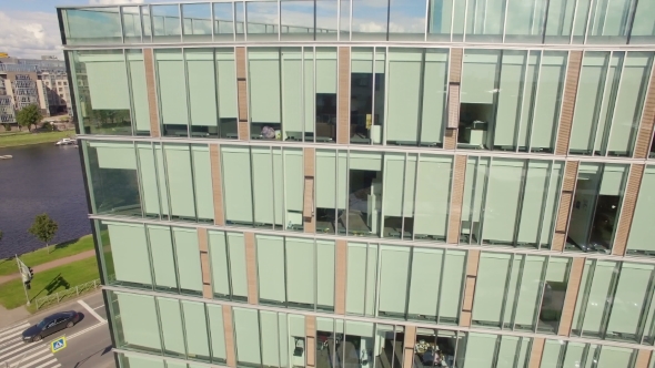 Beautiful Aerial View Of Business Center Near The River