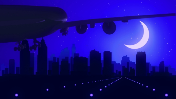Philadelphia Pennsylvania USA Airplane Landing Skyline Moonlight Night 