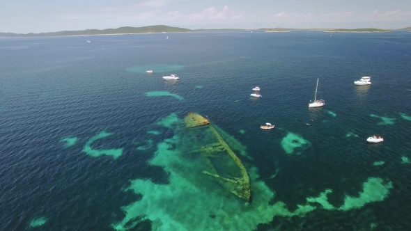 Aerial View Of The Sunken Ship Near The Island Dugi Otok