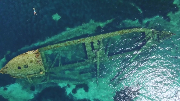 Aerial View of The Sunken Ship Near The Island Dugi Otok