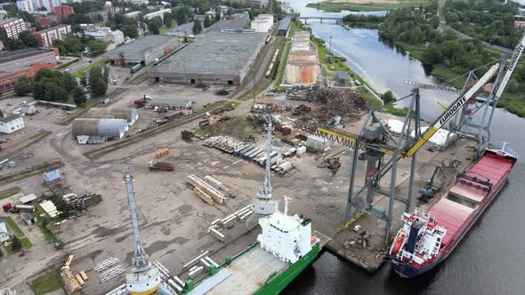 Sea port with cranes and ships