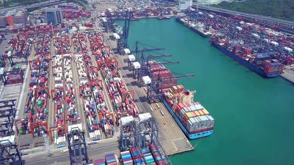 Top view of industrial port with container