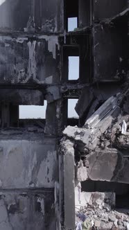 Vertical Video of a House Destroyed By the War in Ukraine