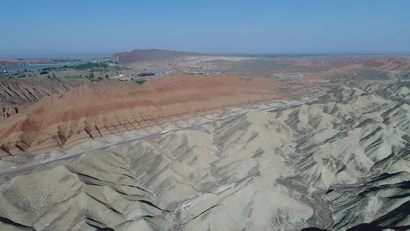 Aerial View of Colorful Rainbow Mountains, Zhangye National Geopark, China