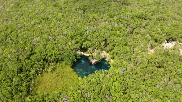 Aerial View of the Beautiful Heart Shaped Cenote