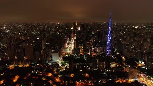 Night downtown Sao Paulo Brazil. Downtown district at night life scenery.