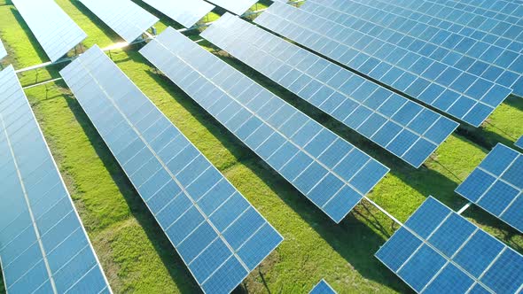 Aerial View of Solar Panels Farm (Solar Cell) with Sunlight