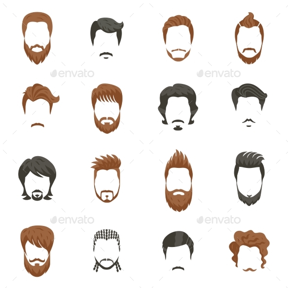 Men Hairstyle Icons Set