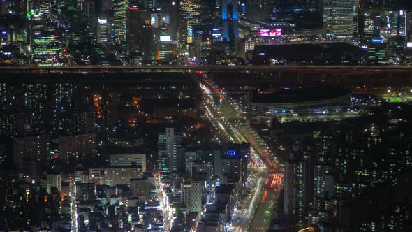 Timelapse Illuminated Flashing Displays on Seoul Buildings