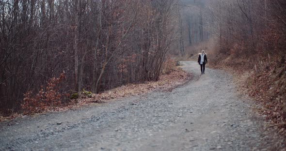 Leaisure Activities, Sport - Tourist Walking Along Mountain Trail in Mountains