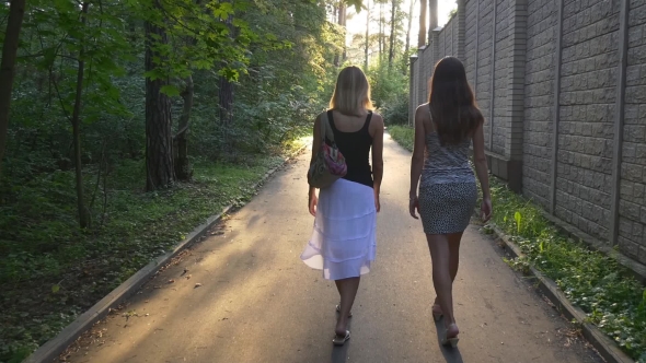 Young Ladies Walking In The Park And Chatting