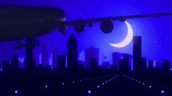 Montreal Canada Airplane Landing Skyline Moonlight Night 
