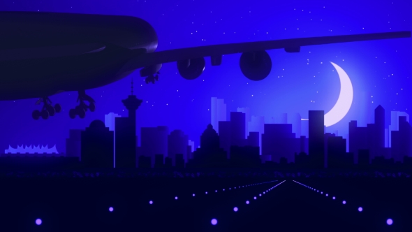 Vancouver Canada Airplane Landing Skyline Moonlight Night  alt