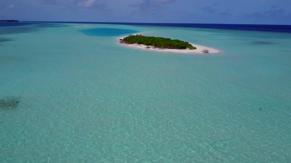 Drone view scenery of marine shore beach journey by lagoon and sand background