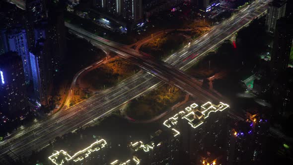 Timelapse Shenzhen Junction with Heavy Traffic on Roads