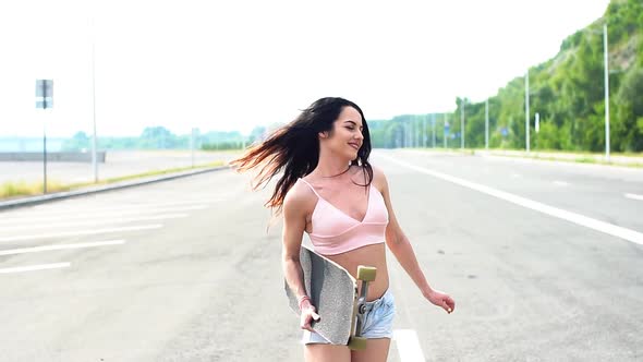 Shot of a Young Woman Out Skateboarding in the City.