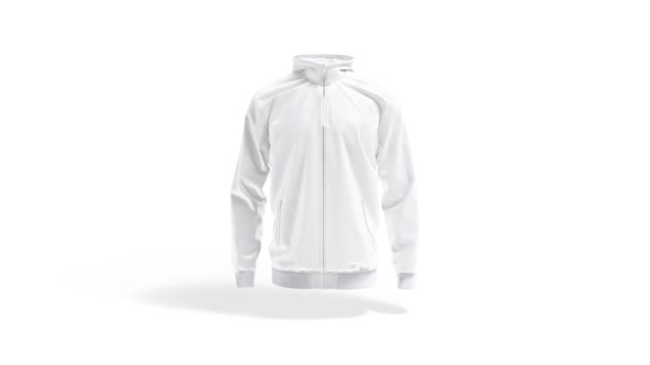 Blank white windbreaker with zipper, looped rotation