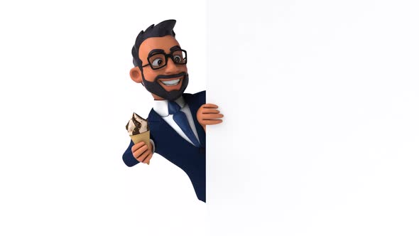 Fun 3D cartoon animation of an indian businessman with alpha , , alt