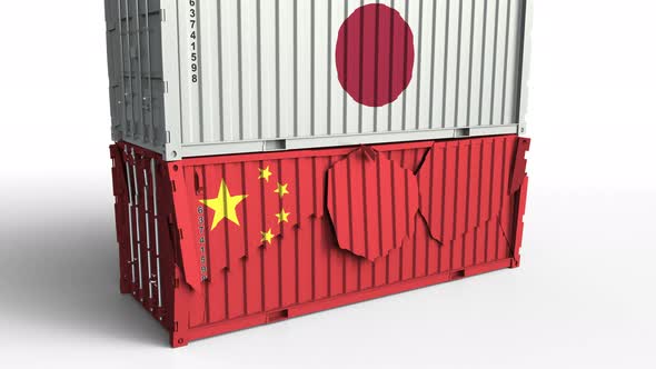 Container with Flag of Japan Breaks Container with Flag of China alt