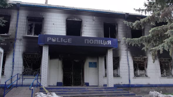 War in Ukraine  Destroyed Police Station in Borodyanka