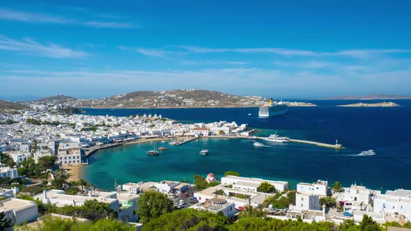 Timelapse of Mykonos Port with Boats, Cyclades Islands, Greece