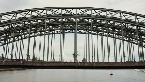 Drone Video View of the Railwaypedestrian Bridge in the City of Cologne