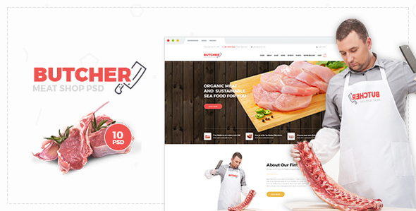 Butcher - Meat Shop & Crane PSD Template