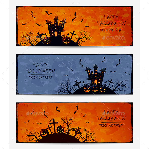 Set of Grunge Halloween Banners