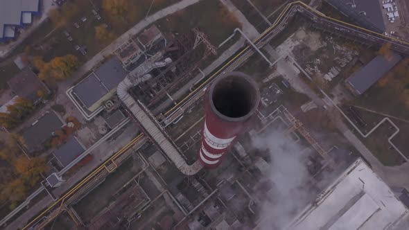 Smoke Comes From the Chimney. Aerial. Air Pollution. Ecology. Kyiv. Ukraine.