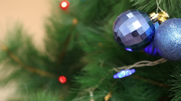 A Bunch Of Blue Balls On The Christmas Tree