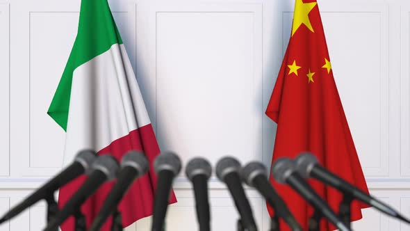 Flags of Italy and China at International Press Conference