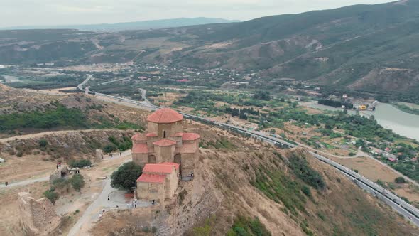 Flying Around the Historic Jvari Monastery in Mtskheta Georgia