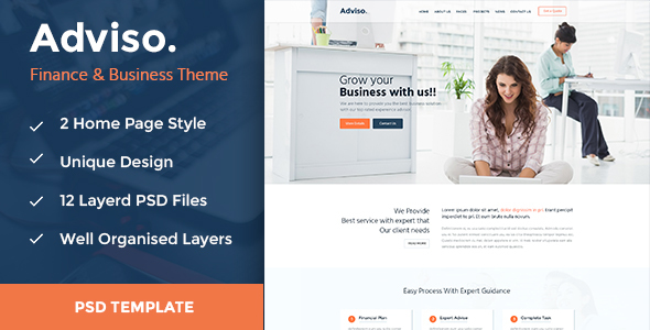 Adviso - Finance, Consulting, Business PSD Template!