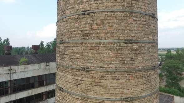 High-rise Brick Chimney. Rise Drone.