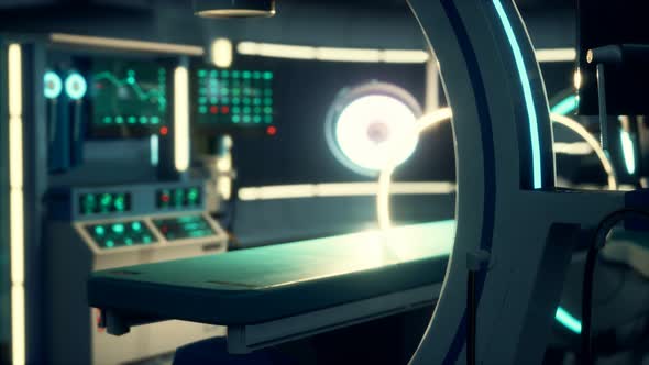 Futuristic Sci Fi MRI Scanner Medical Equipments in Hospital alt