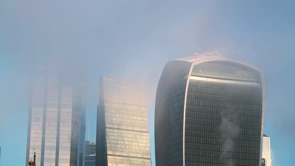 London timelapse of skyscrapers in City of London, a time lapse of mist moving showing the Walkie Ta