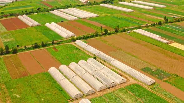 Aerial View on Greenhouse Farming