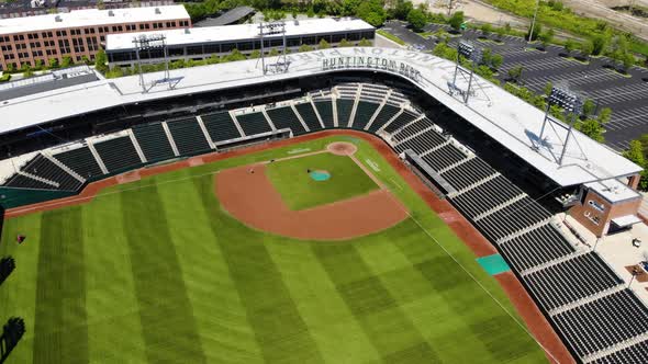 Huntington Park in Columbus Ohio, home of the Columbus Clippers, minor league baseball - aerial dron